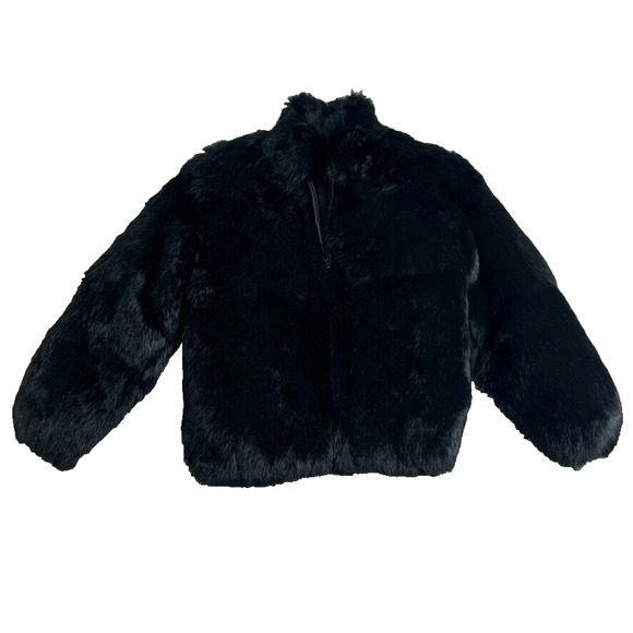 Niki Jacket Girls 7 Black Genuine Rabbit Fur Zip Up Mock Neck - Picture 2 of 13